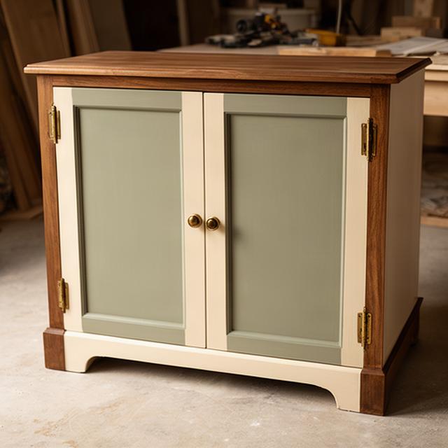 Credenza restaurata con ante allineate e finitura opaca naturale