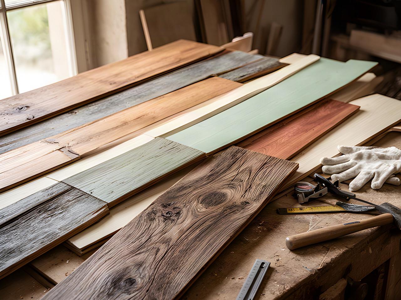 Assi di legno recuperato selezionate per un mobile su misura, con venature e patina naturale